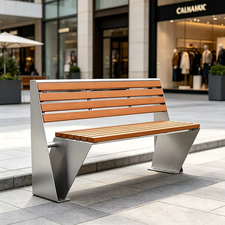 Commercial Metal Frame Bench with Wooden Seat